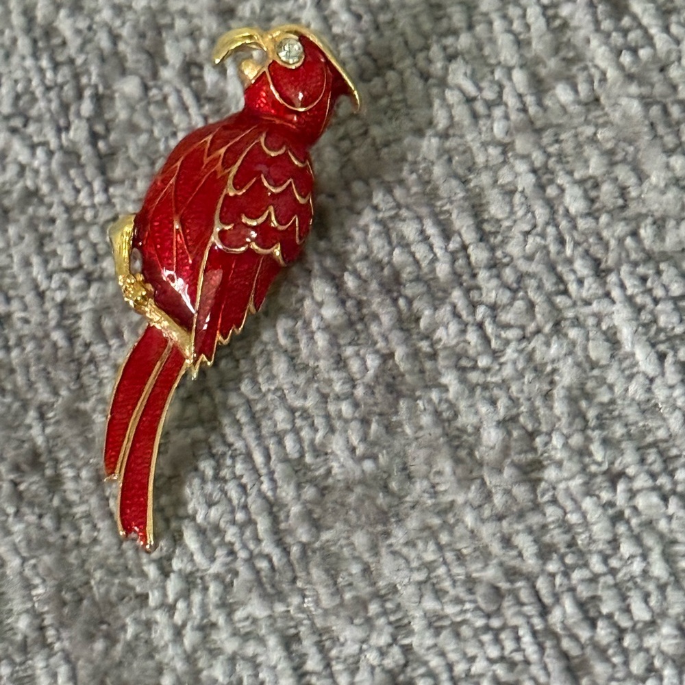 Red Parrot Brooch with Gold Accents